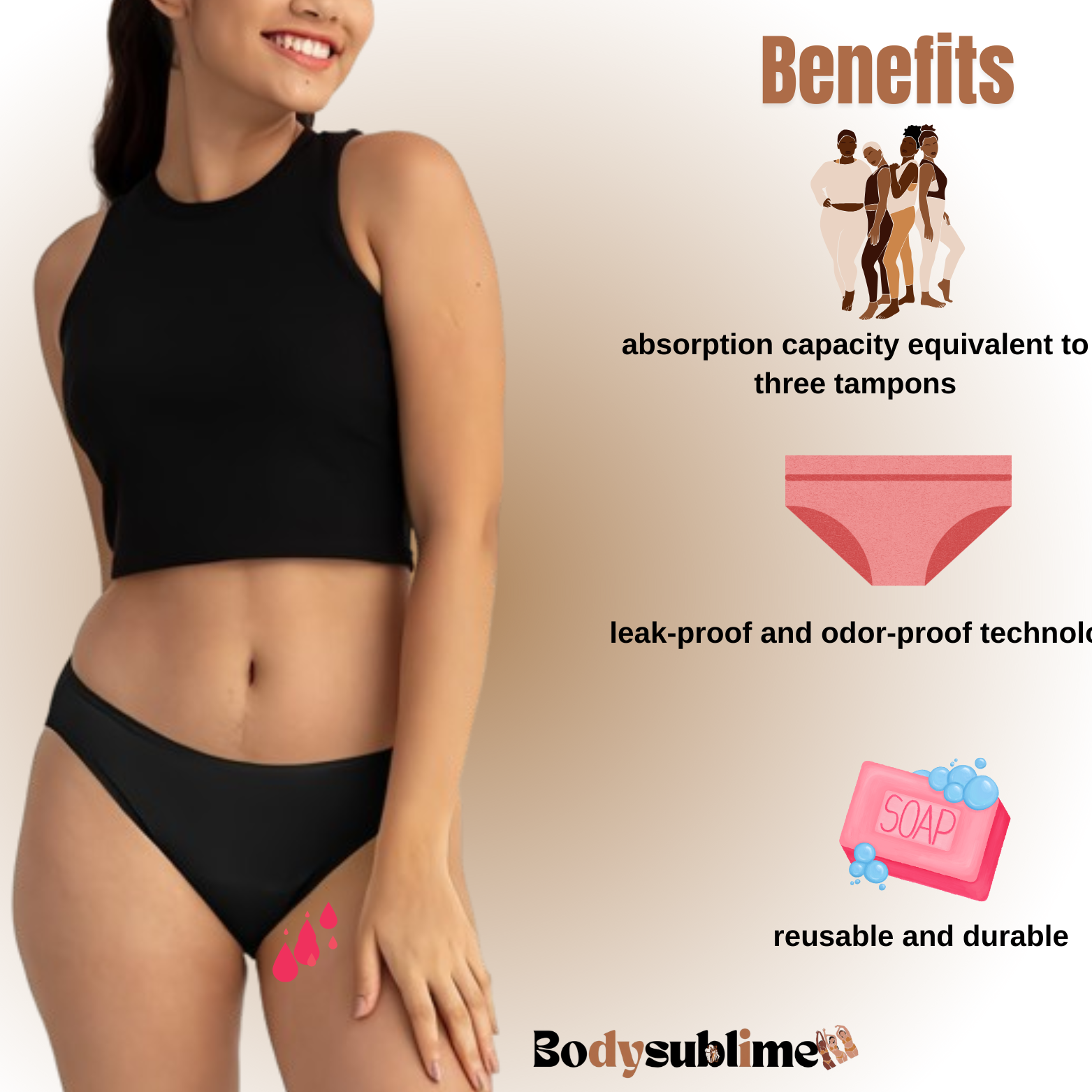 Bodysublime™-ultra-absorbent menstrual underwear